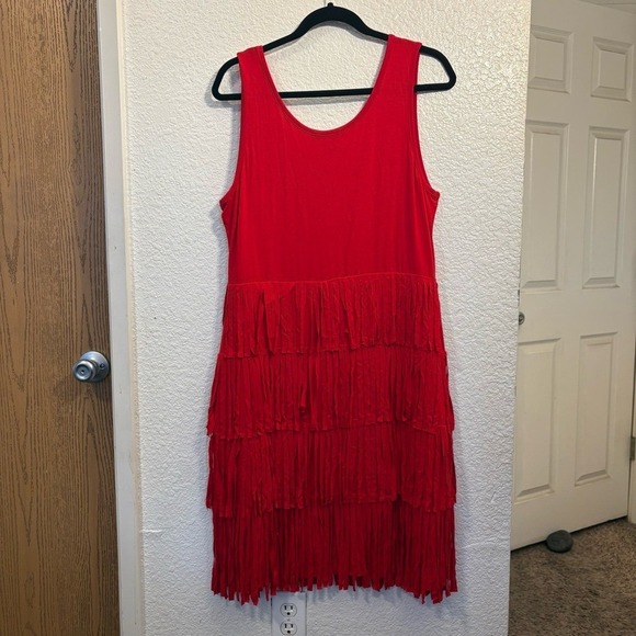 Kate & Mallory Red Fringe Sleeveless Knee-Length Dress Women's XL Stretchy Party - Picture 4 of 6